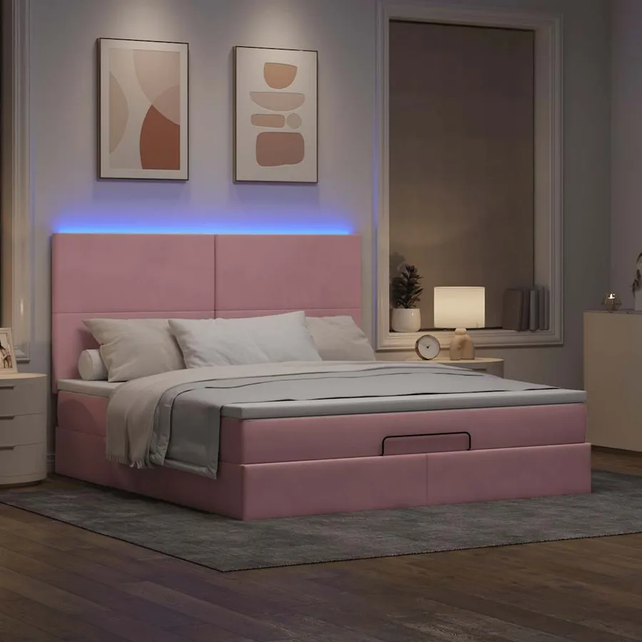 Cadre de lit ottoman avec matelas rose 180x200 cm velours - 3