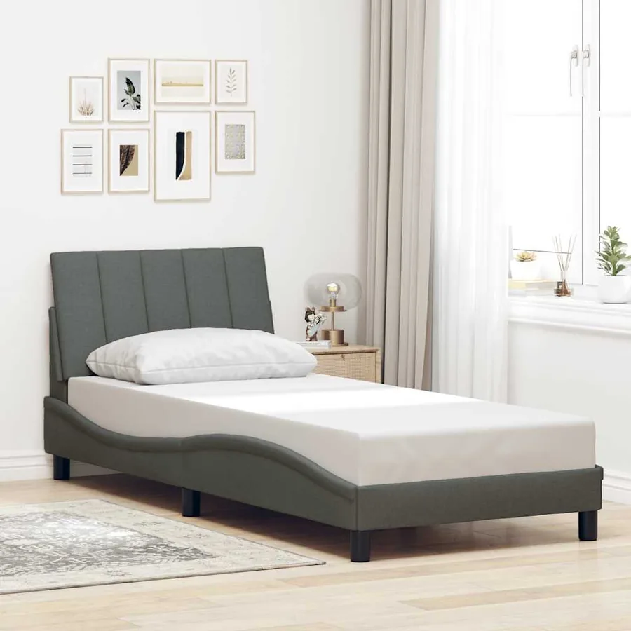 Cadre de lit sans matelas Hanko gris foncé 90x190 cm tissu