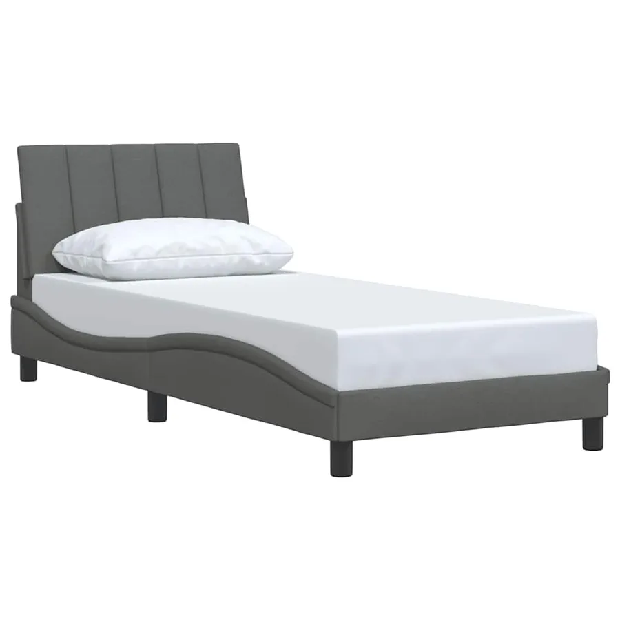 Cadre de lit sans matelas Hanko gris foncé 90x190 cm tissu - 3