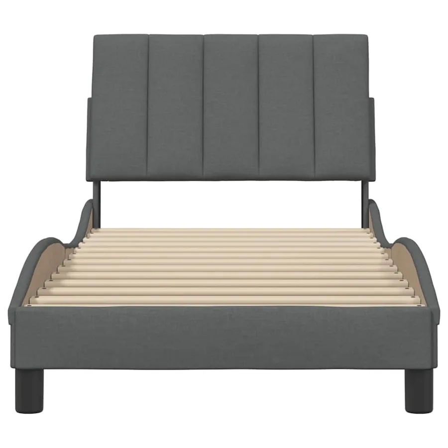 Cadre de lit sans matelas Hanko gris foncé 90x190 cm tissu - 5