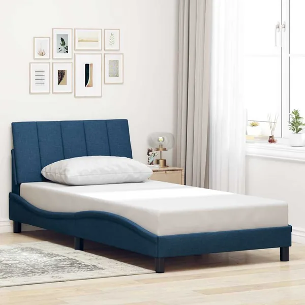Cadre de lit sans matelas Hanko bleu 100x200 cm tissu