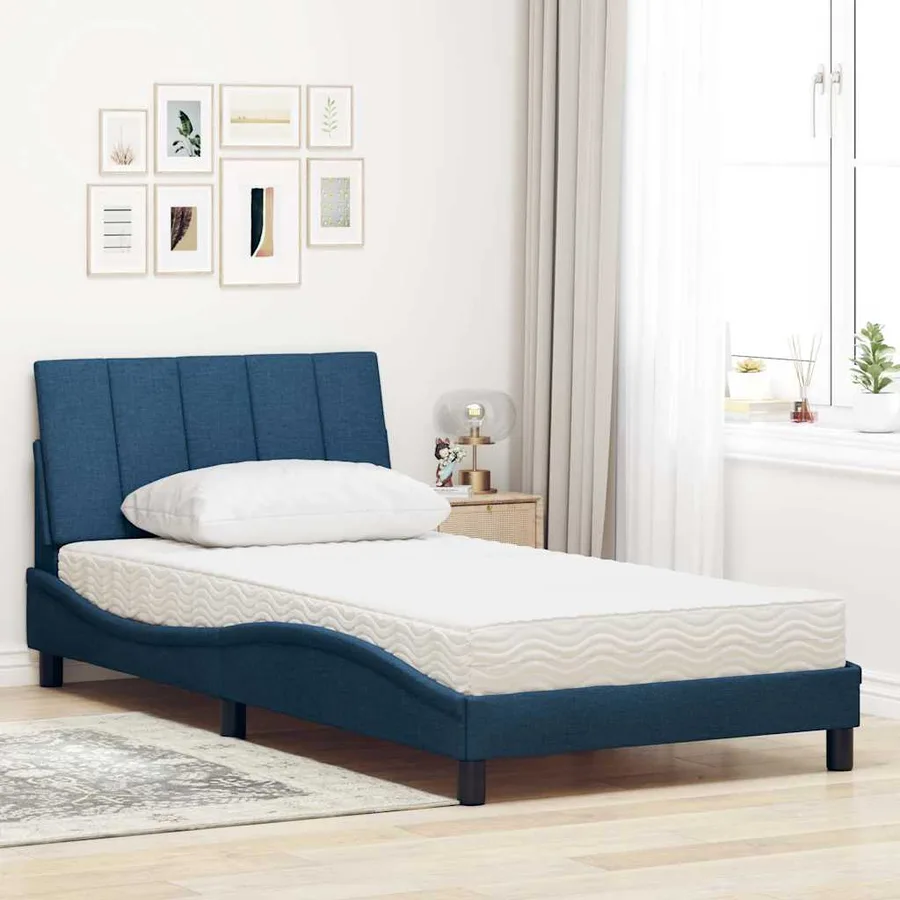 Lit avec matelas Hanko bleu 100x200 cm tissu - 3