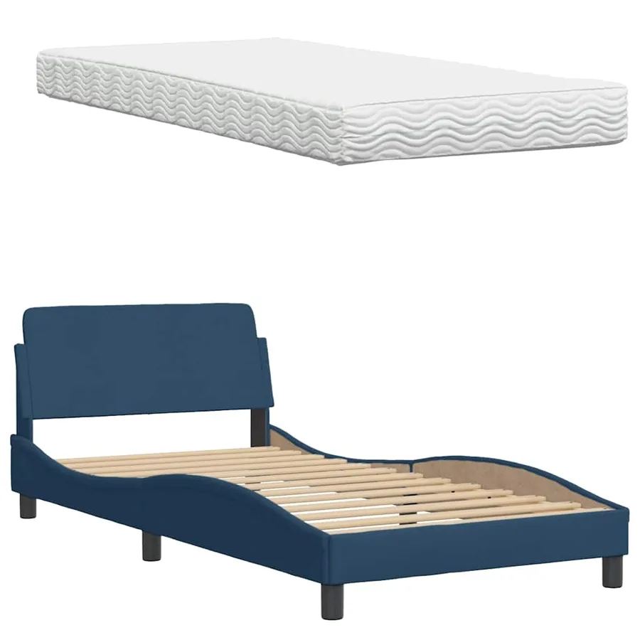 Lit avec matelas Hanko bleu 100x200 cm tissu - 8