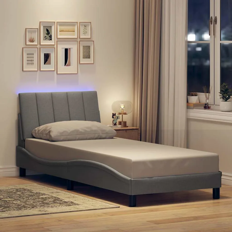 Cadre de lit sans matelas Hanko gris clair 90x190 cm tissu