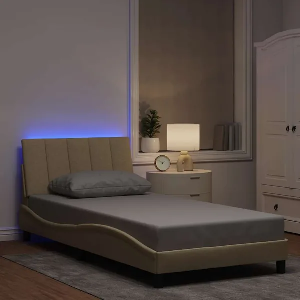 Cadre de lit sans matelas Hanko crème 100x200 cm tissu