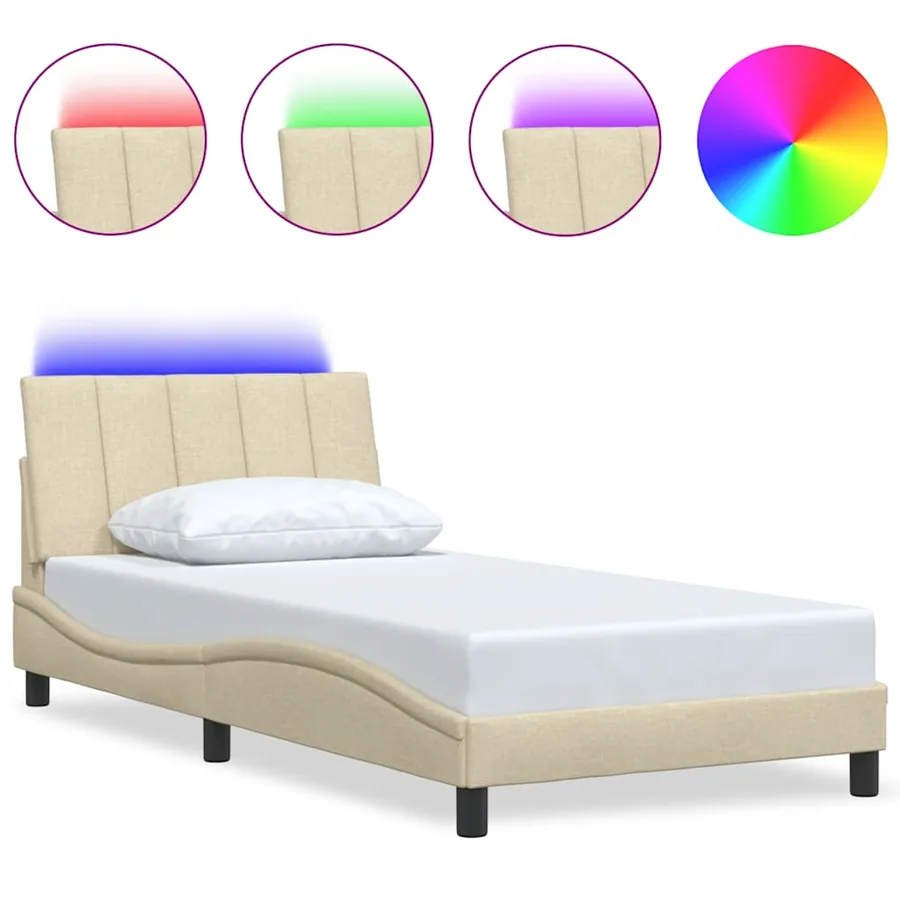 Cadre de lit sans matelas Hanko crème 100x200 cm tissu - 2