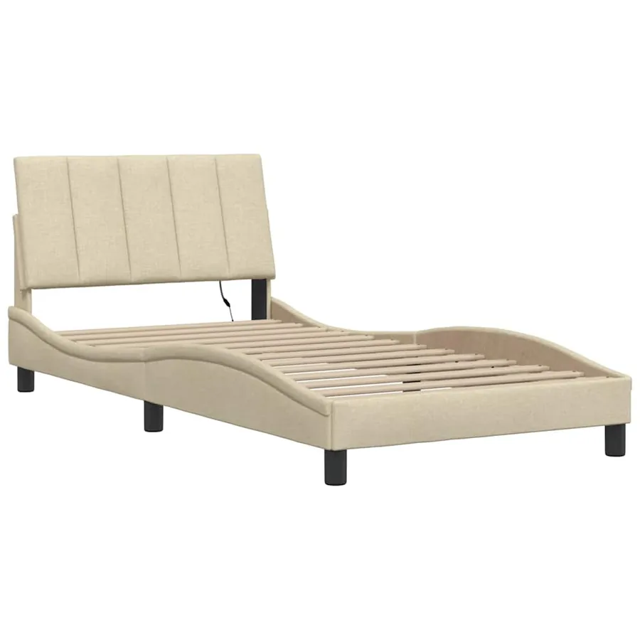 Cadre de lit sans matelas Hanko crème 100x200 cm tissu - 3