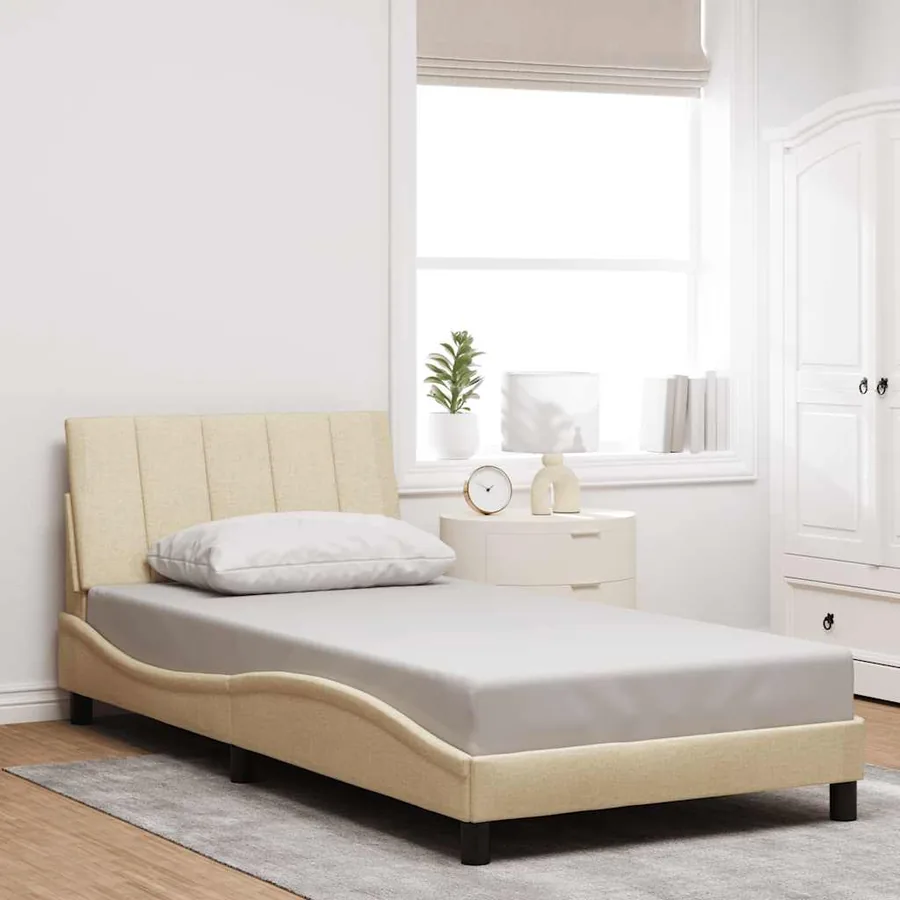 Cadre de lit sans matelas Hanko crème 100x200 cm tissu - 4