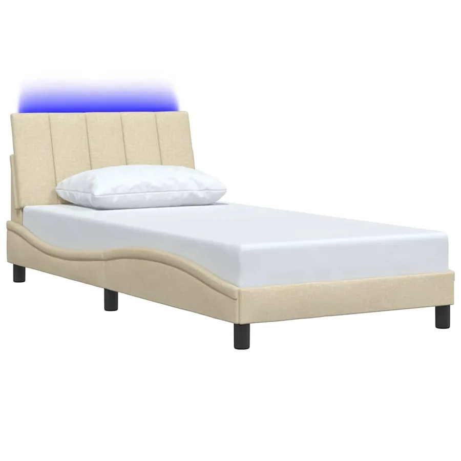 Cadre de lit sans matelas Hanko crème 100x200 cm tissu - 5