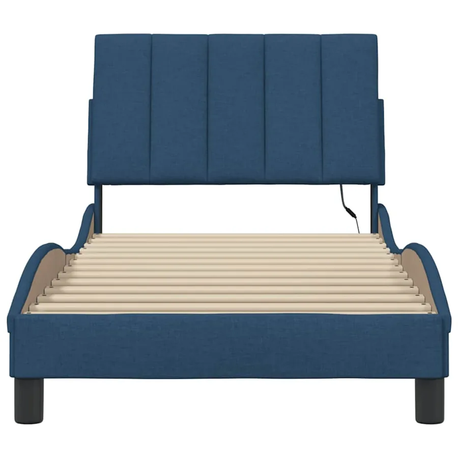 Cadre de lit sans matelas Hanko bleu 90x200 cm tissu - 6
