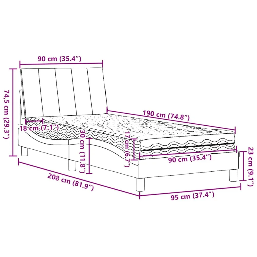 Lit avec matelas Hanko bleu 90x190 cm tissu - 14