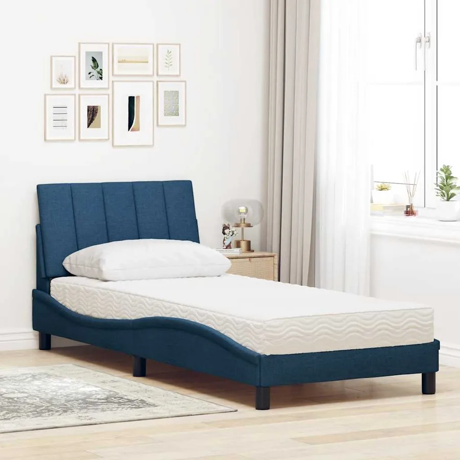 Lit avec matelas Hanko bleu 90x190 cm tissu - 3