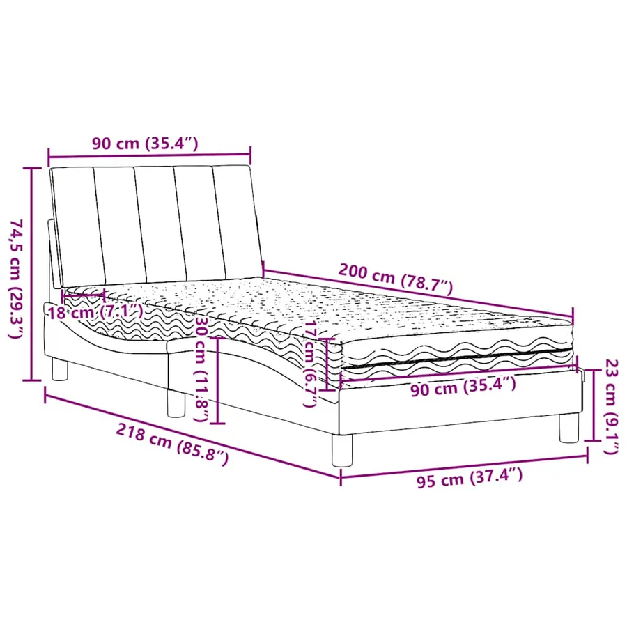 Lit avec matelas Hanko bleu 90x200 cm tissu - 14
