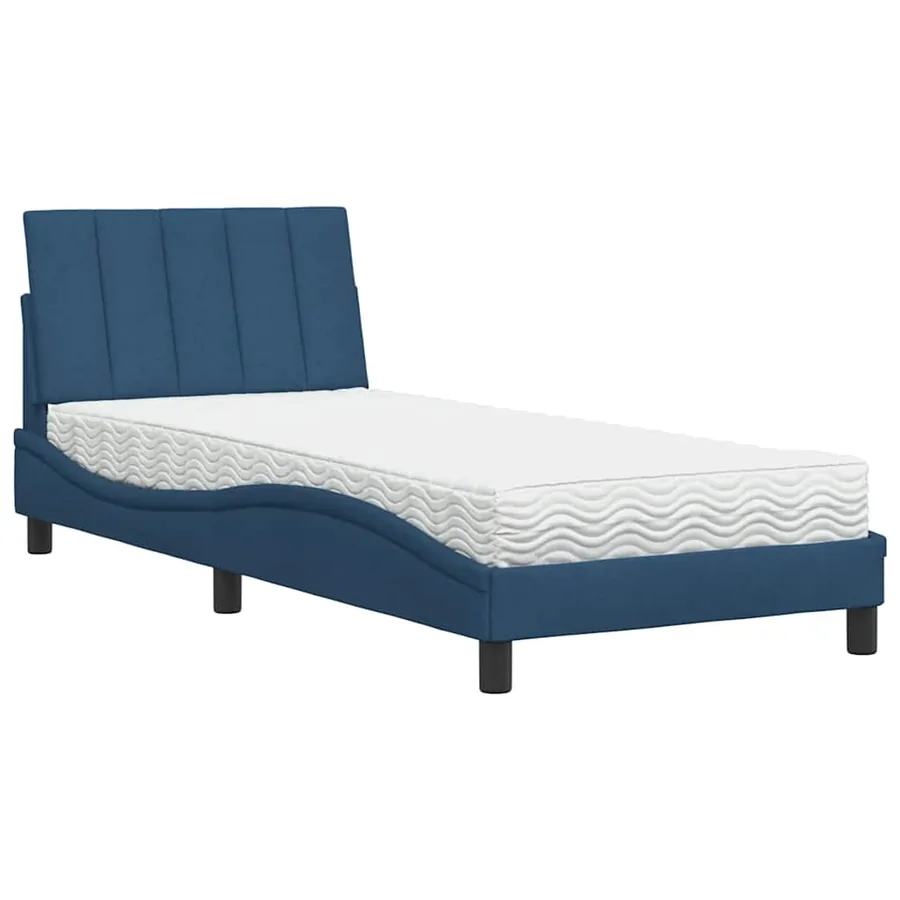 Lit avec matelas Hanko bleu 90x200 cm tissu - 2