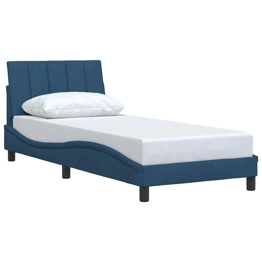 Cadre de lit sans matelas Hanko bleu 90x190 cm tissu - 3