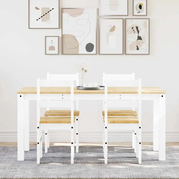 Ensemble à manger PANAMA 5 pcs blanc bois de pin massif