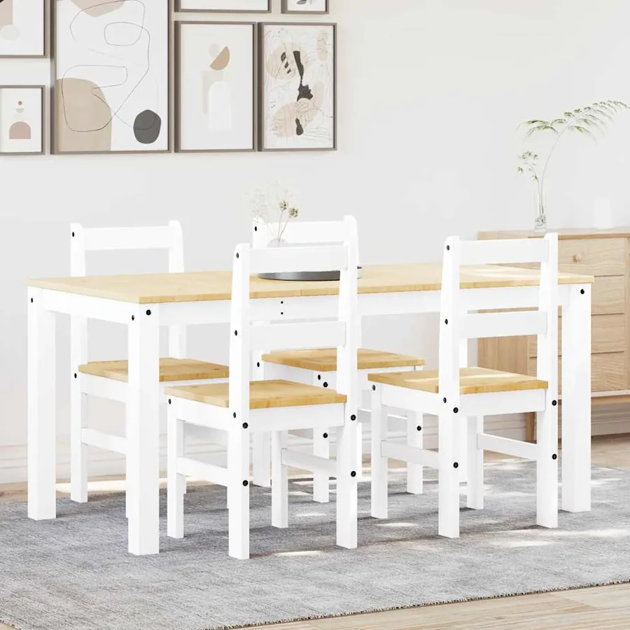 Ensemble à manger PANAMA 5 pcs blanc bois de pin massif - 3