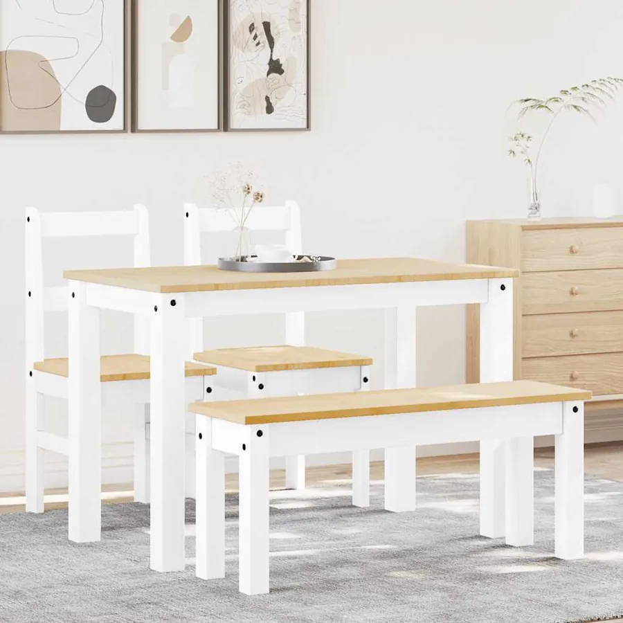 Ensemble à manger PANAMA 4 pcs blanc bois de pin massif