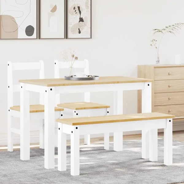 Ensemble à manger PANAMA 4 pcs blanc bois de pin massif
