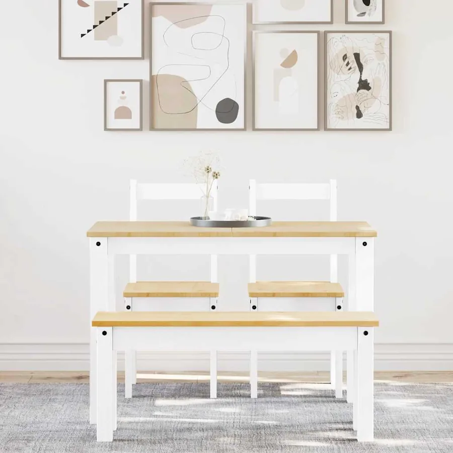 Ensemble à manger PANAMA 4 pcs blanc bois de pin massif - 3