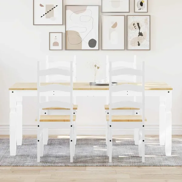 Ensemble à manger PANAMA 5 pcs blanc bois de pin massif