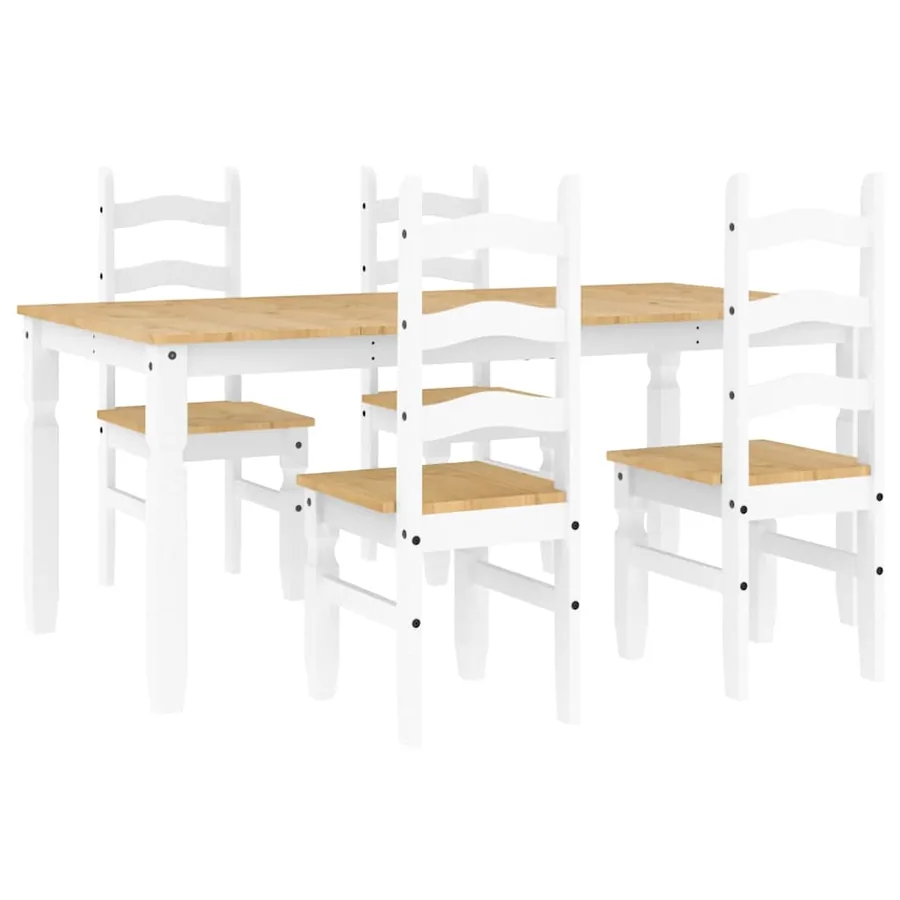 Ensemble à manger PANAMA 5 pcs blanc bois de pin massif - 2