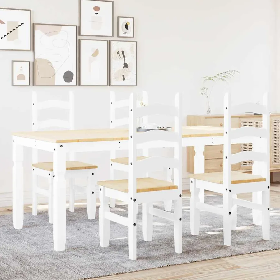 Ensemble à manger PANAMA 5 pcs blanc bois de pin massif - 3