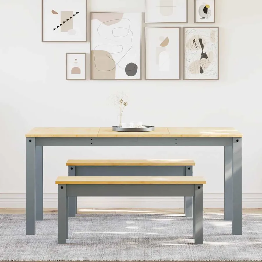 Ensemble à manger PANAMA 3 pcs gris bois de pin massif - 3