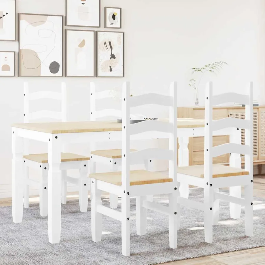 Ensemble à manger PANAMA 5 pcs blanc bois de pin massif - 3