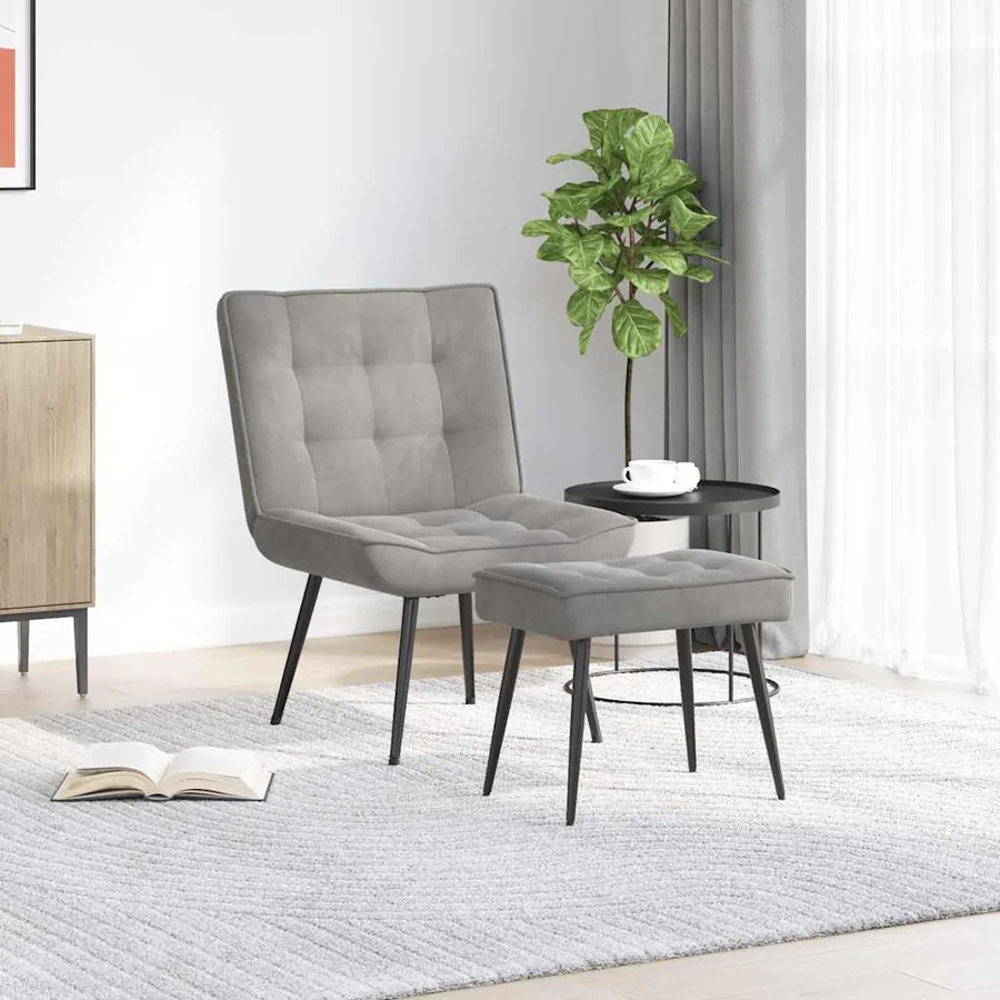 Chaise de relaxation avec tabouret Gris clair Velours
