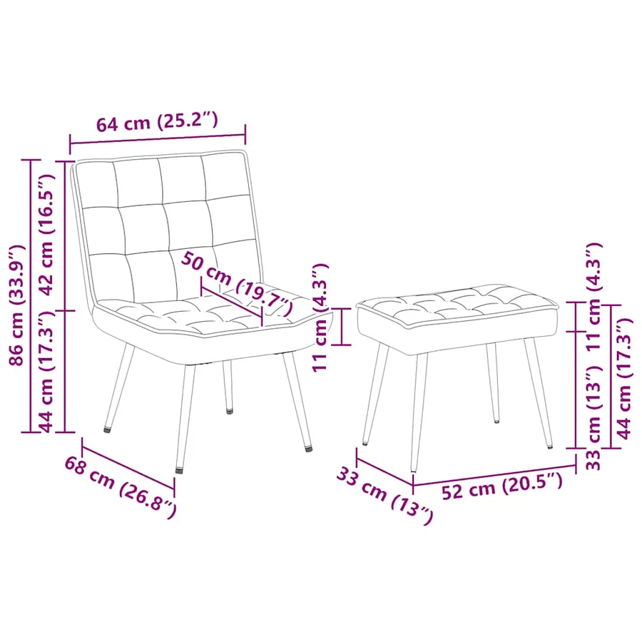 Chaise de relaxation avec tabouret Gris clair Velours - 12