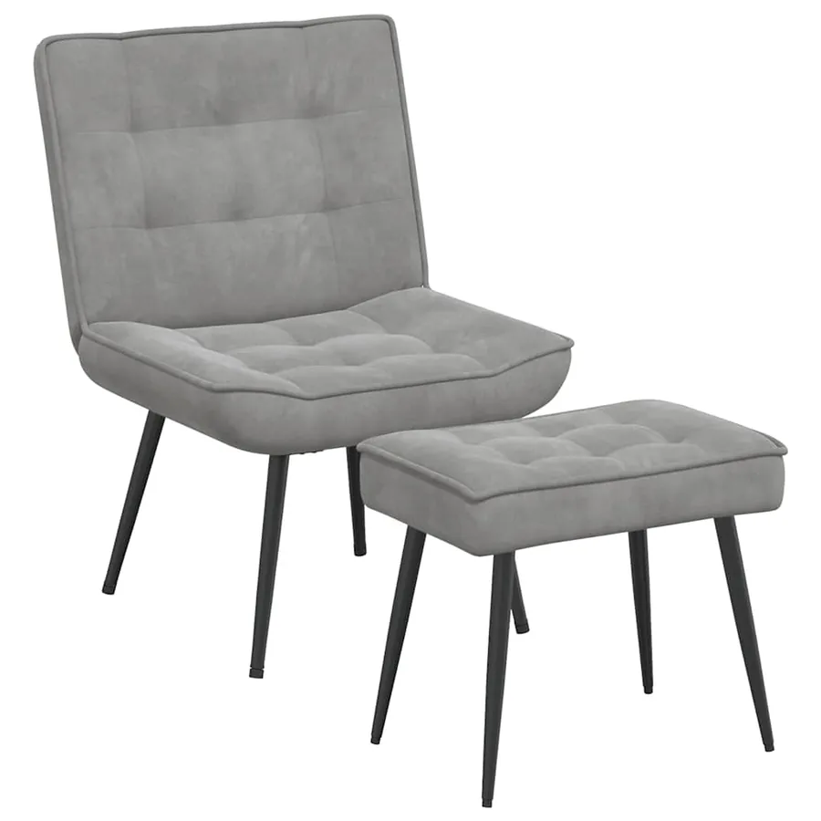 Chaise de relaxation avec tabouret Gris clair Velours - 2