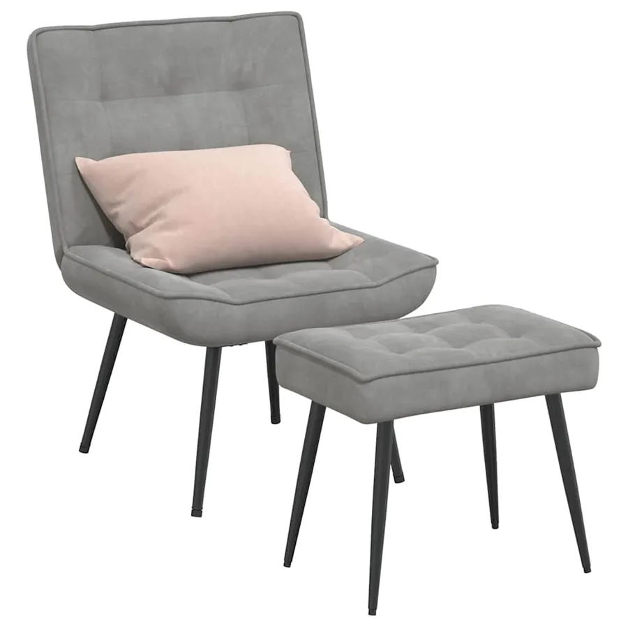 Chaise de relaxation avec tabouret Gris clair Velours - 3