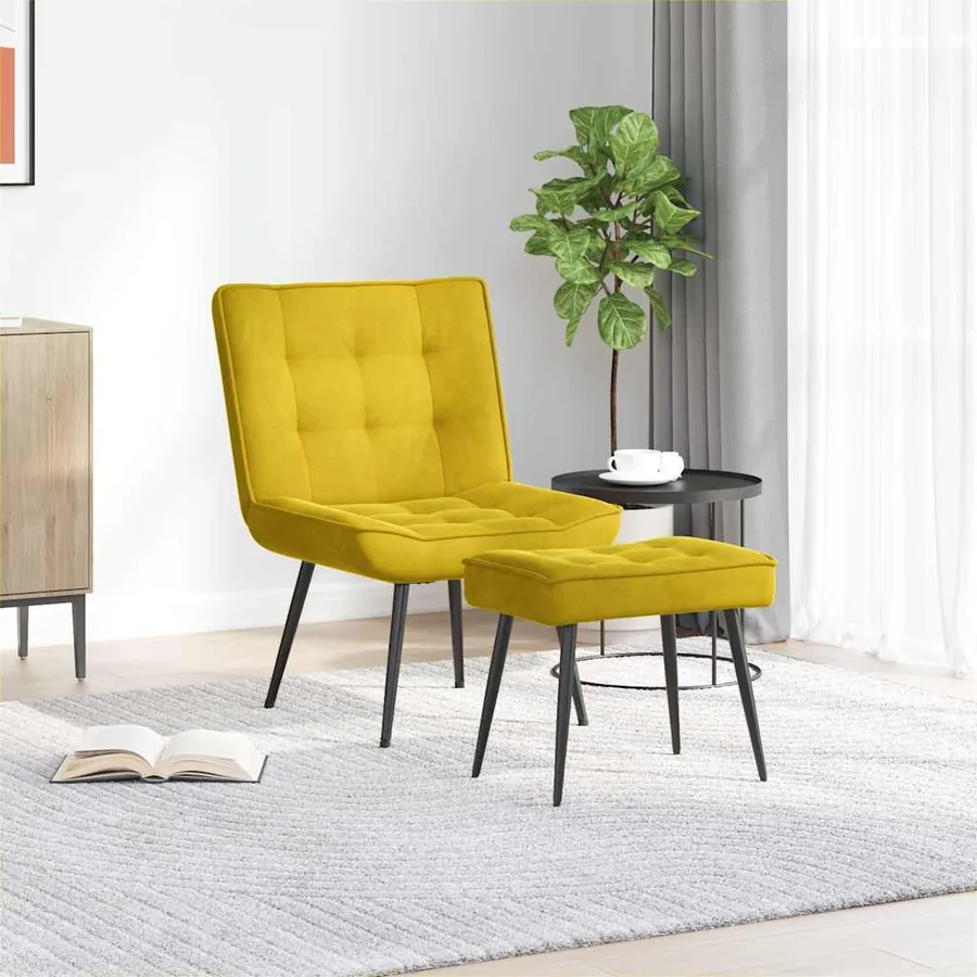 Chaise de relaxation avec tabouret jaune velours