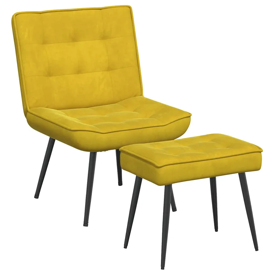 Chaise de relaxation avec tabouret jaune velours - 2