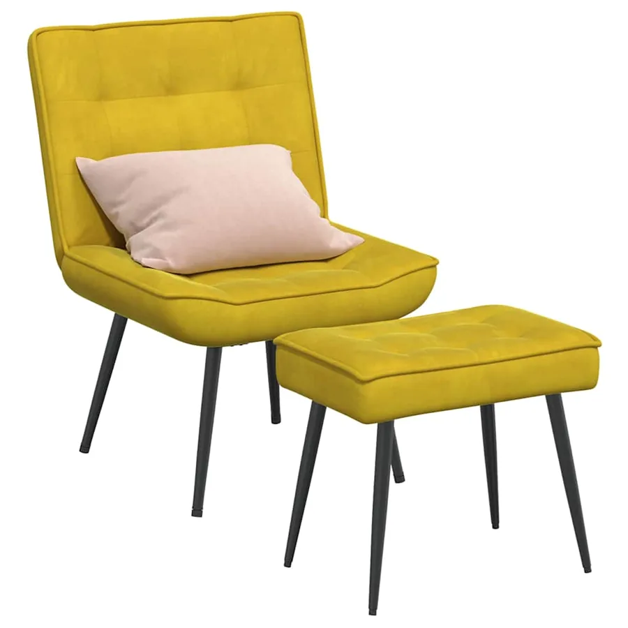 Chaise de relaxation avec tabouret jaune velours - 3