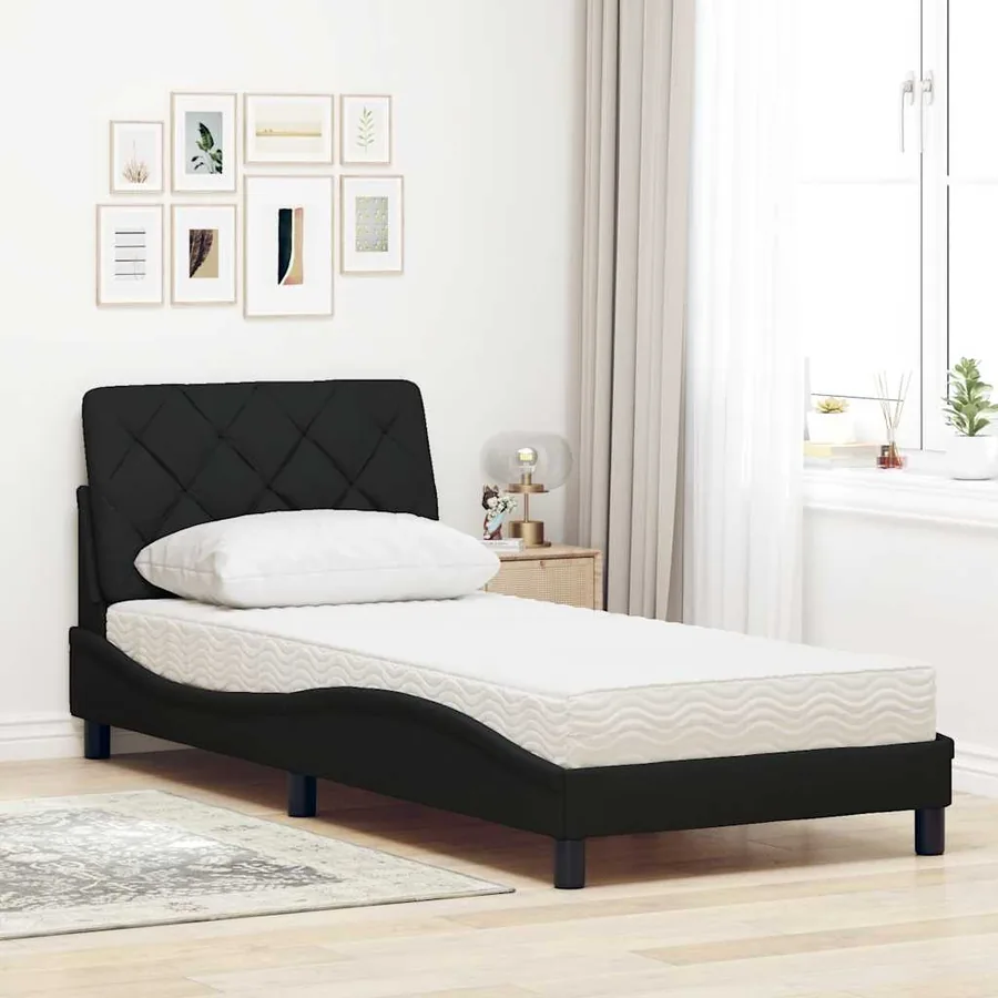 Lit avec matelas noir 90x190 cm tissu - 3