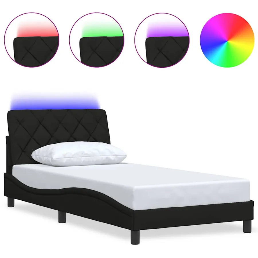 Cadre de lit avec LED sans matelas noir 100x200 cm tissu - 2