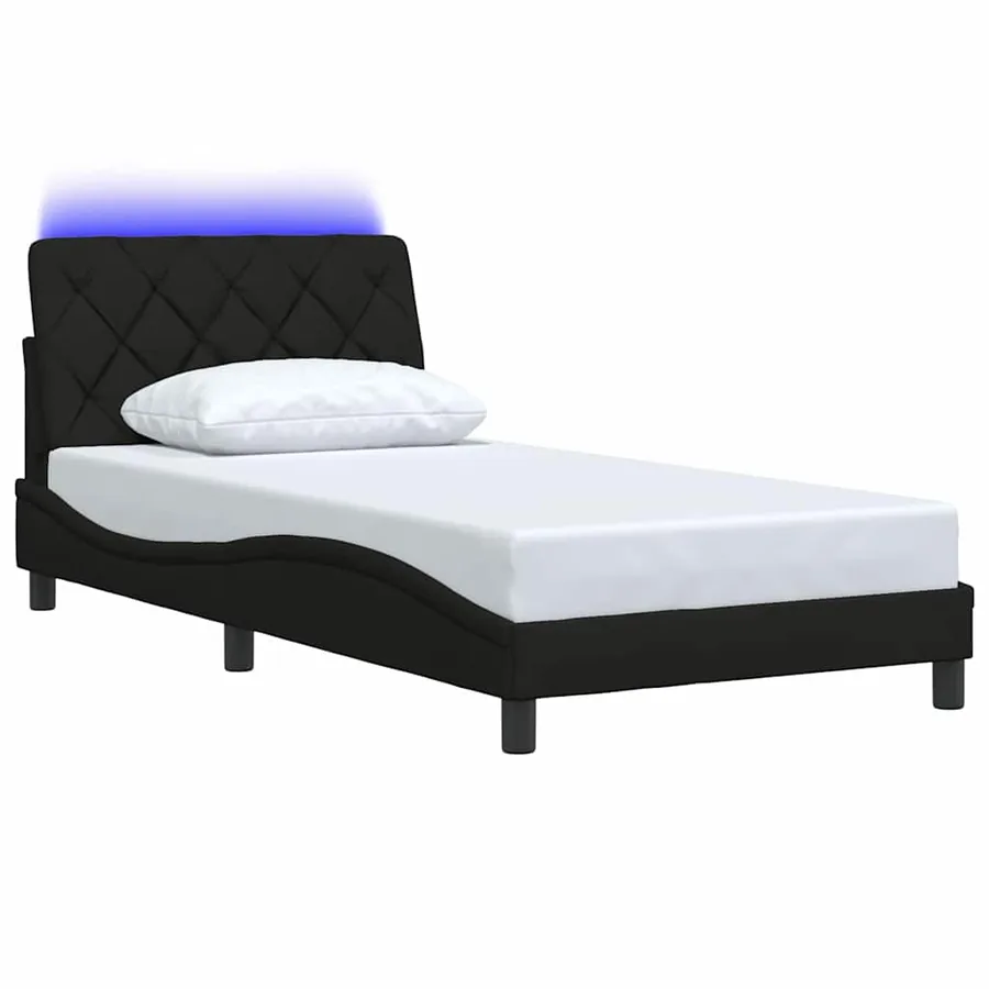 Cadre de lit avec LED sans matelas noir 100x200 cm tissu - 3