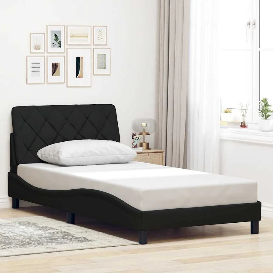 Cadre de lit avec LED sans matelas noir 100x200 cm tissu - 4