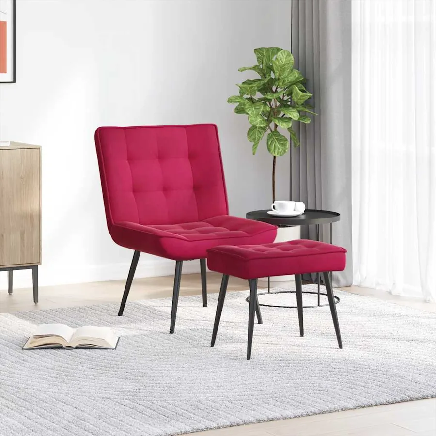 Chaise de relaxation avec tabouret Bordeaux Velours