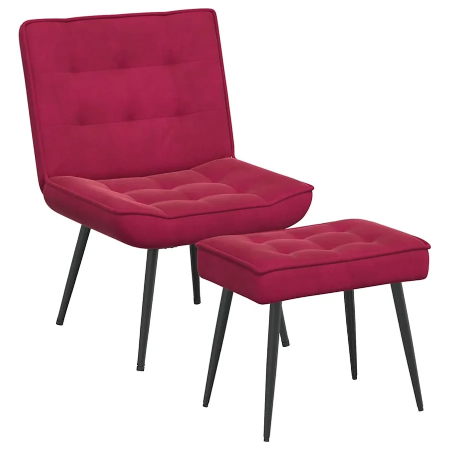 Chaise de relaxation avec tabouret Bordeaux Velours - 2