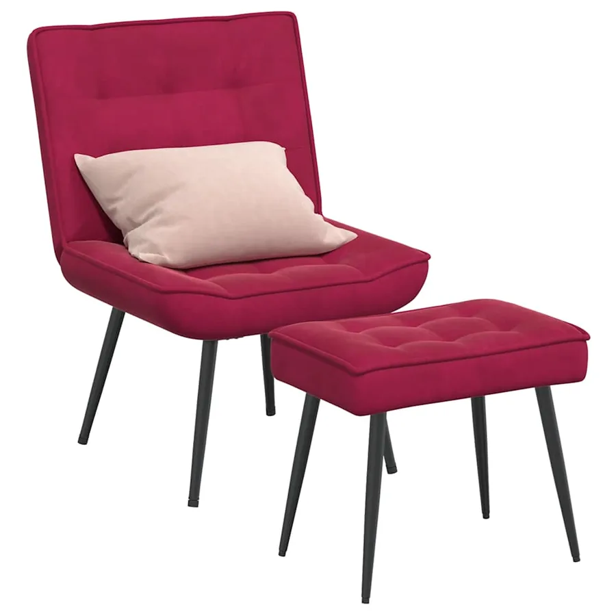 Chaise de relaxation avec tabouret Bordeaux Velours - 3