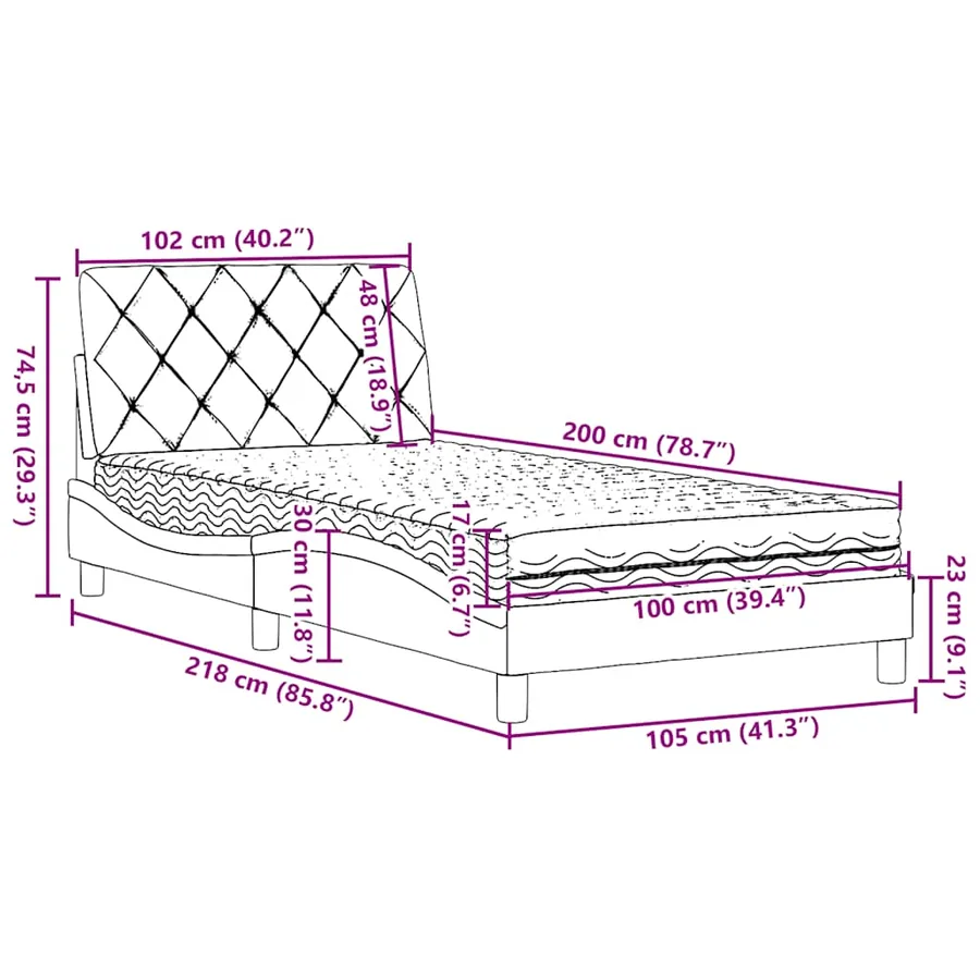 Lit avec matelas noir 100x200 cm tissu - 14