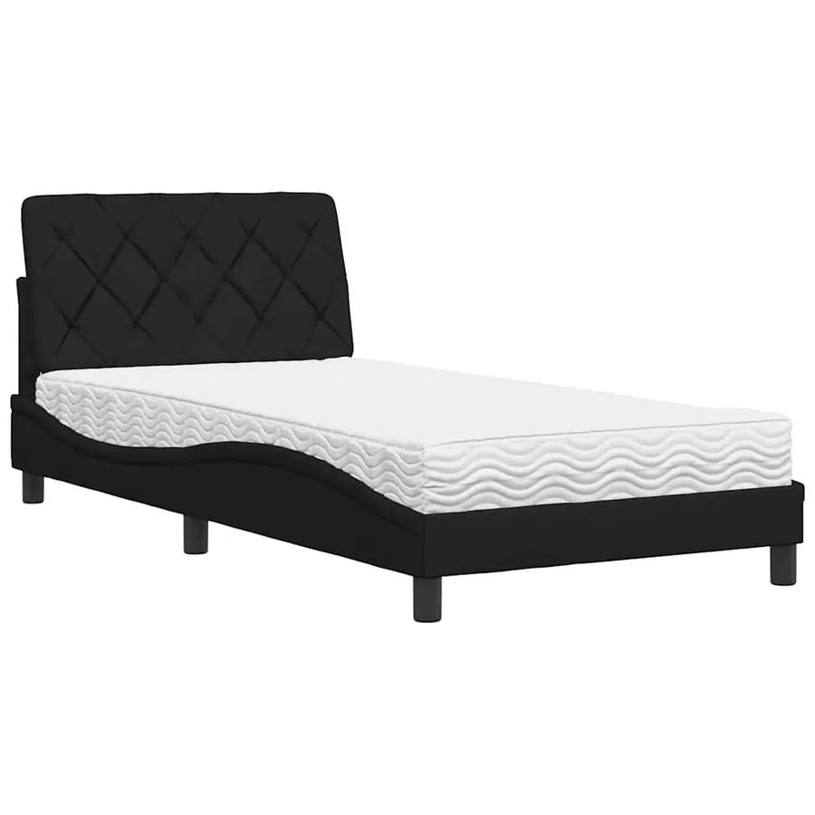 Lit avec matelas noir 100x200 cm tissu - 2