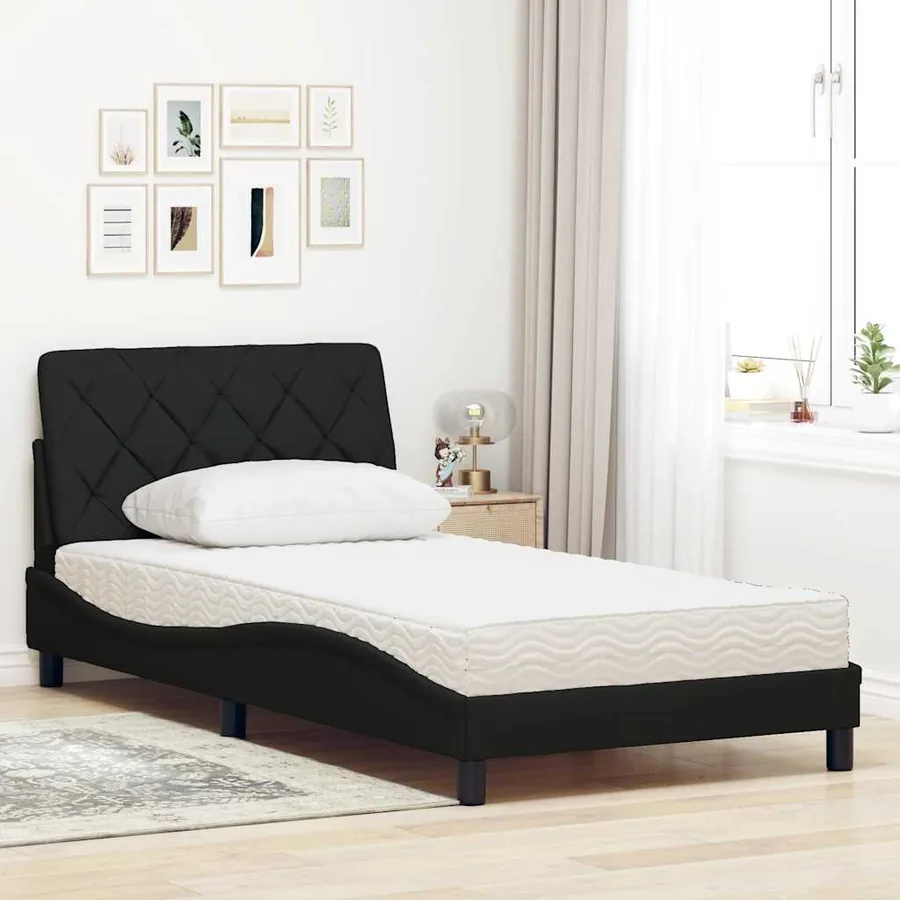 Lit avec matelas noir 100x200 cm tissu - 3