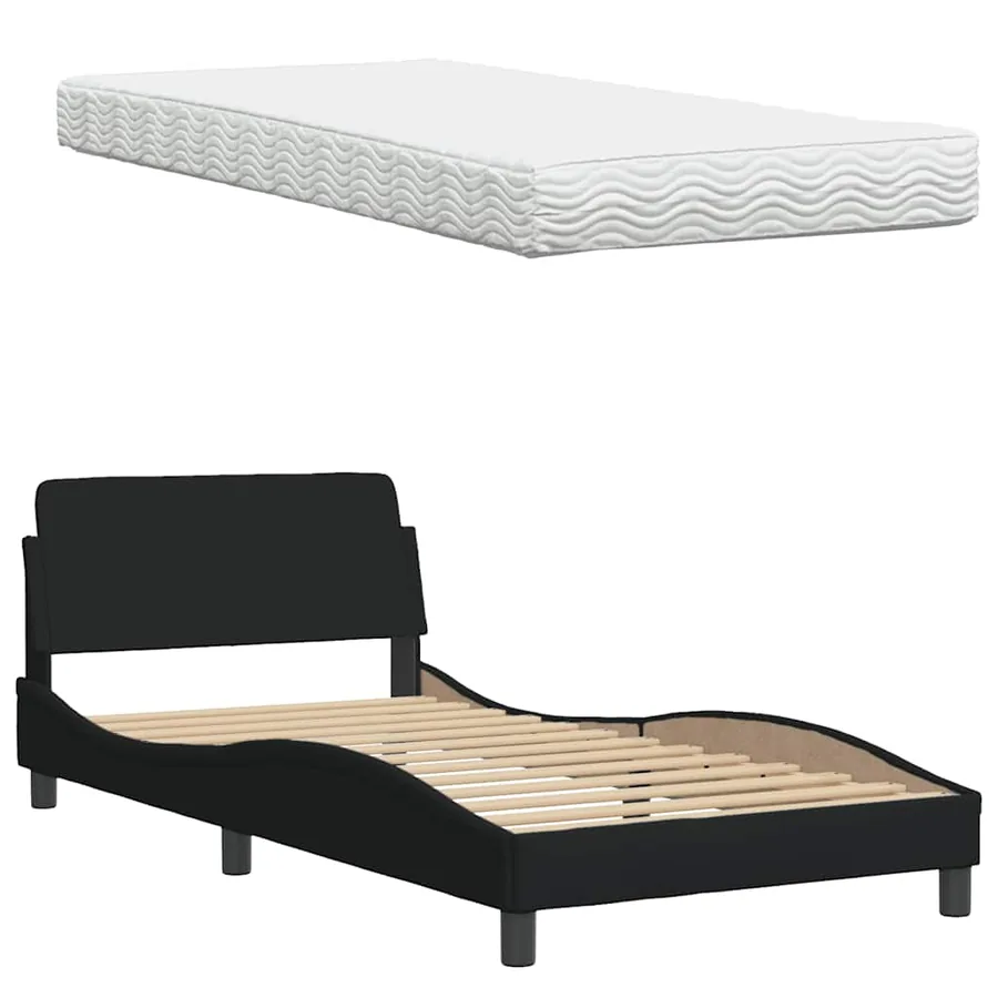 Lit avec matelas noir 100x200 cm tissu - 8