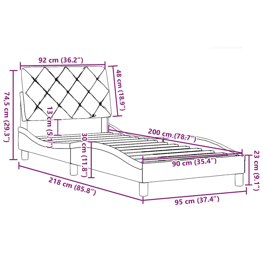 Cadre de lit sans matelas noir 90x200 cm tissu - 13