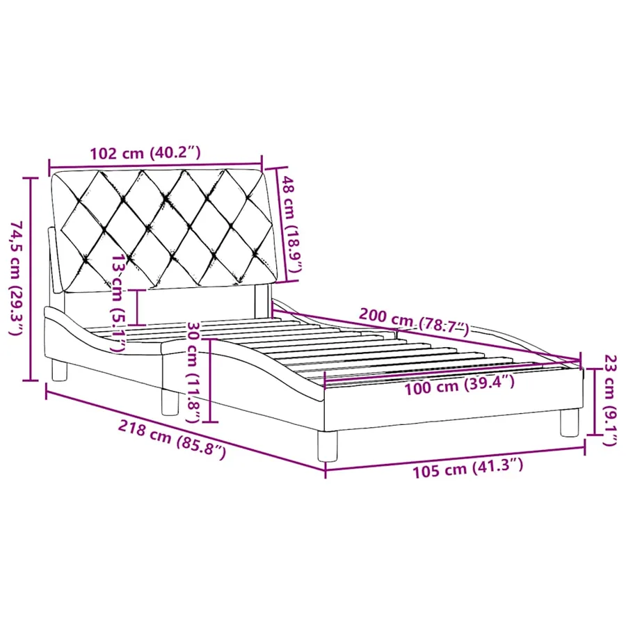 Cadre de lit sans matelas noir 100x200 cm tissu - 13