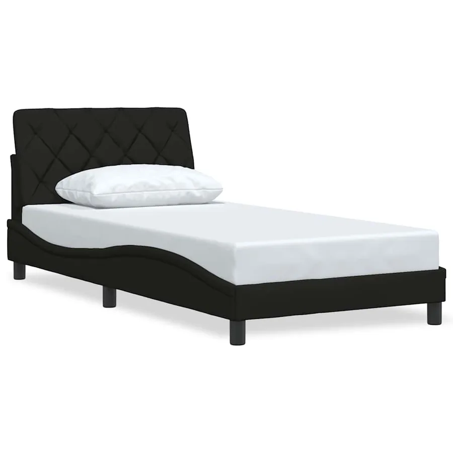 Cadre de lit sans matelas noir 100x200 cm tissu - 2